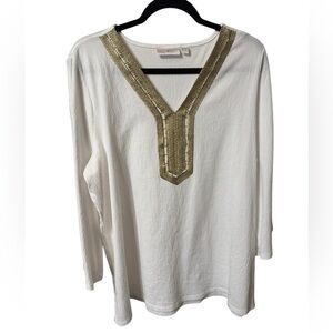 belle by Kim Gravel Tunic with Gold Neckline NWOT